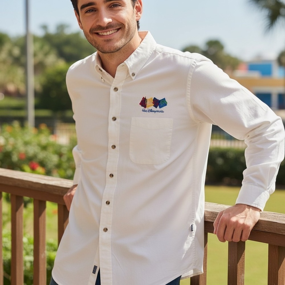 Vintage Walt Disney World 4 Park Sorcerers Hat Mens Large Button Shirt NWT